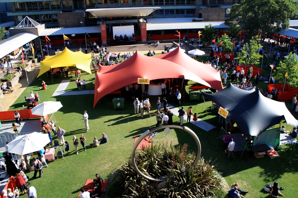 colourful festival stretch tents