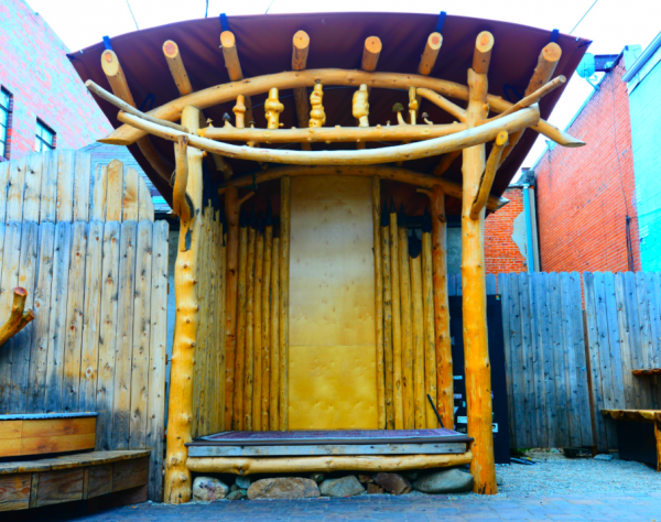 Wood of a Kind Stage and BedouinFlex fabric - Front of House at Cervantes Masterpiece Ballroom