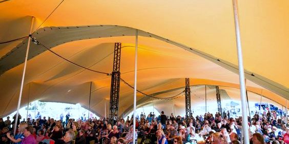 multiple stretch tent installation with truss poles and joining strips