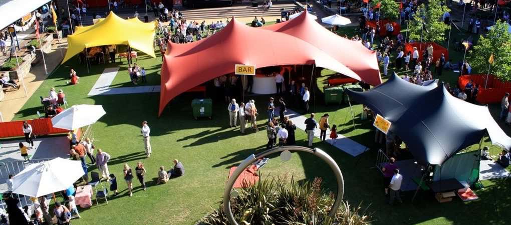 colourful festival stretch tents