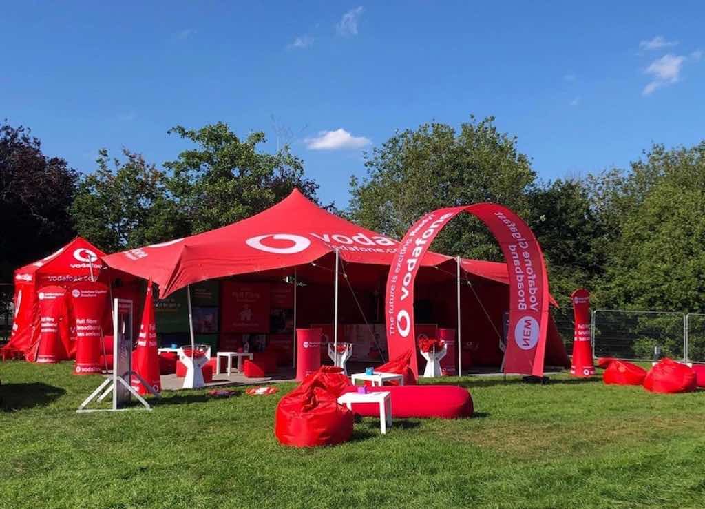 Vodafone branded stretch tent and side walls