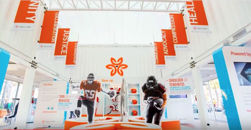 Grow Marketing - Dignity Health at Super Bowl City - Containers with stretch tent roof