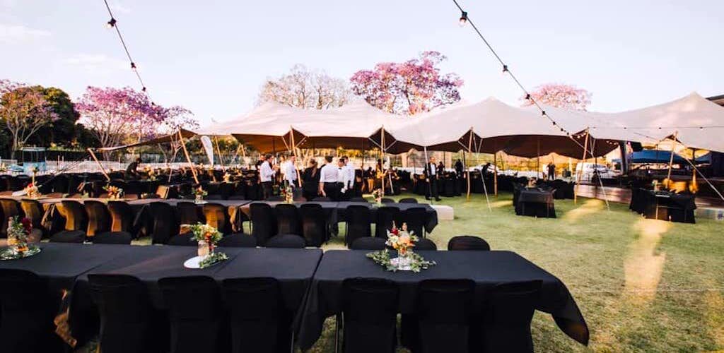 grafton jacaranda festival stretch tents set up for the Caringa garden party