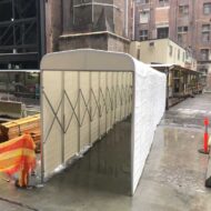 multiplex branded retractable tunnels on construction site