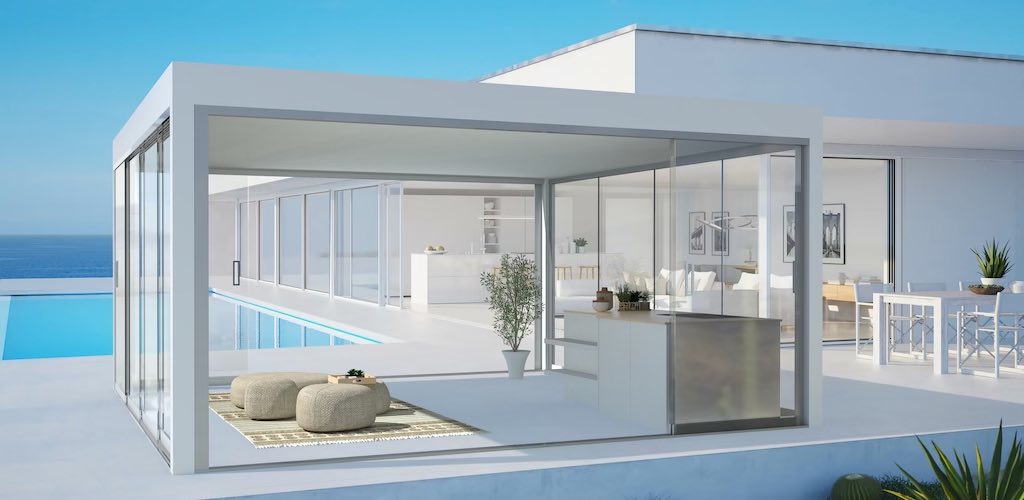 eclettica gazebo matt white finish harmonising with private residence and pool
