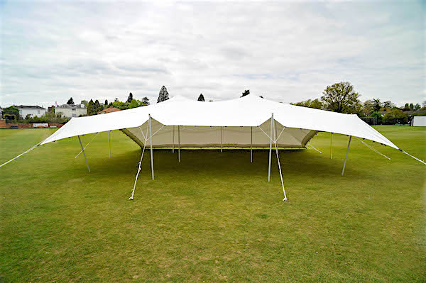 White 9m x 12m stretch tent 1 side down